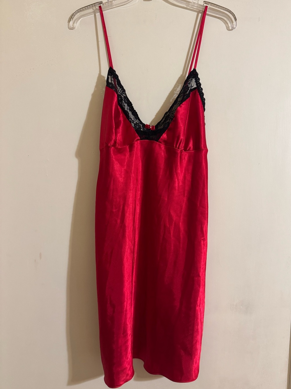 Apt. 9 Red Satin Chemise with Black Lace Trim